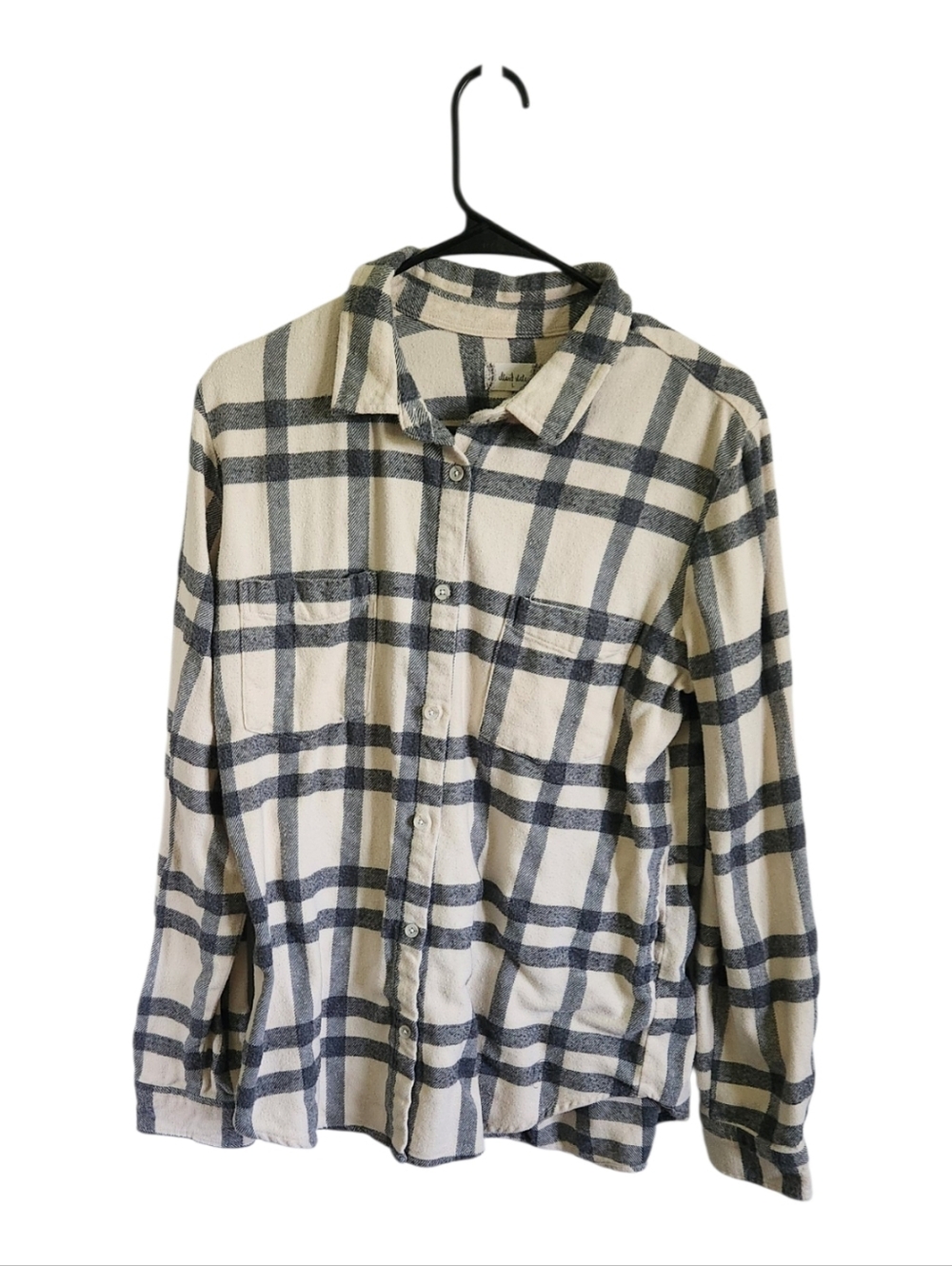 Altar'd State Cream and Gray Flannel Plaid 100% Cotton Button-Down Shirt Size
